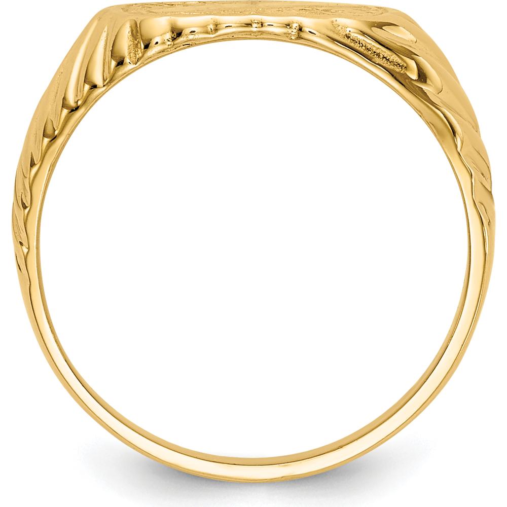 14K Yellow Gold Polished Baby Rectangle Signet Ring with Stripes Design by Oro Pregiato