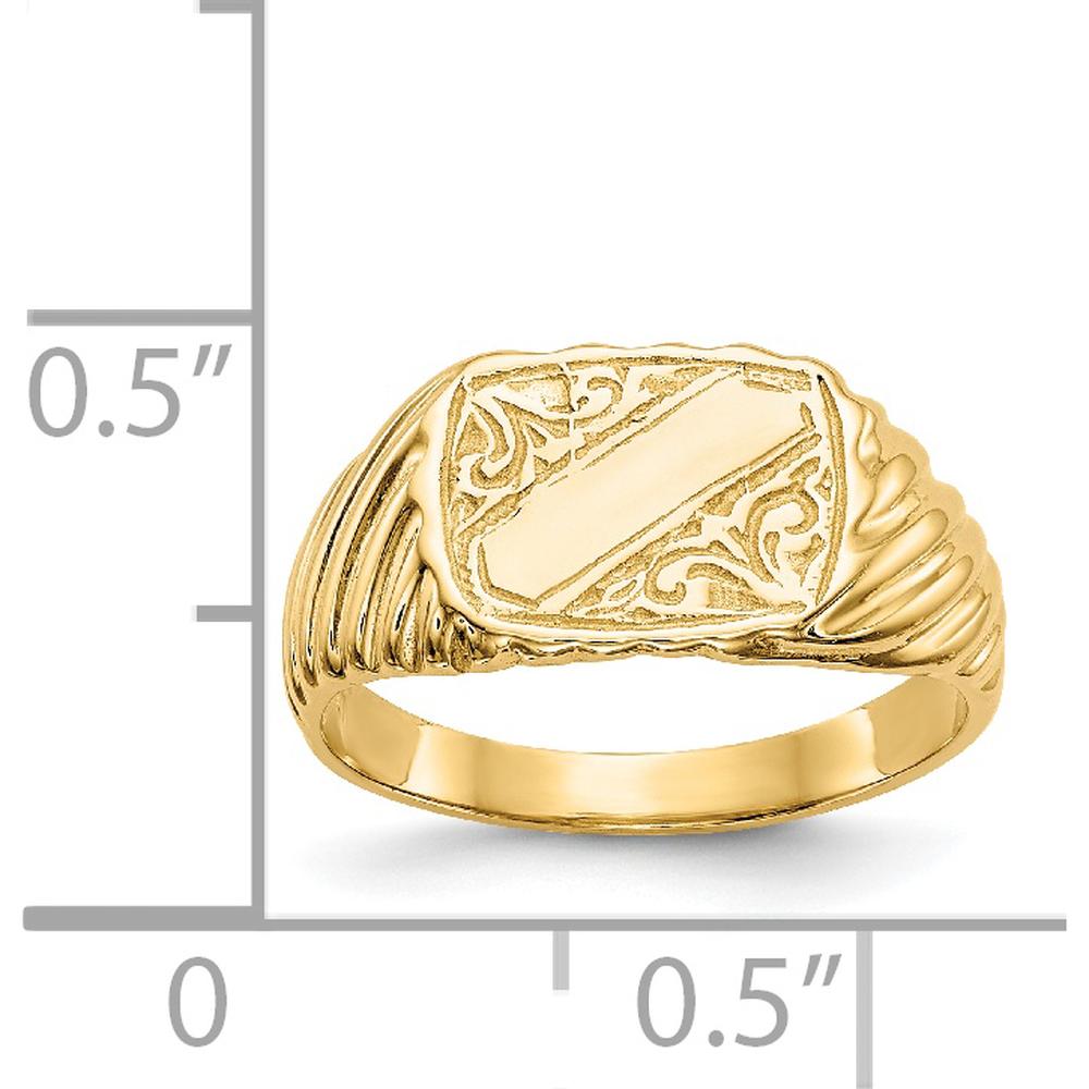 14K Yellow Gold Polished Baby Rectangle Signet Ring with Stripes Design by Oro Pregiato