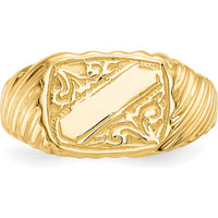 14K Yellow Gold Polished Baby Rectangle Signet Ring with Stripes Design by Oro Pregiato