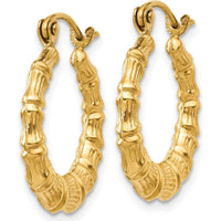 14K Yellow Gold Polished Bamboo Design Hollow Hoop Earrings - 13mm Length by 0