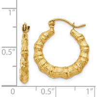 14K Yellow Gold Polished Bamboo Design Hollow Hoop Earrings - 13mm Length by 0