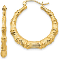 14K Yellow Gold Polished Bamboo Hoop Earrings - 20mm Length by 0