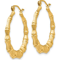 14K Yellow Gold Polished Bamboo Hoop Earrings - 20mm Length by 0