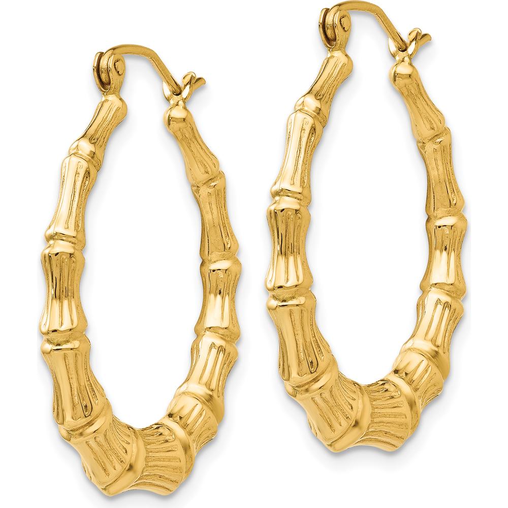 14K Yellow Gold Polished Bamboo Hoop Earrings - 20mm Length by 0