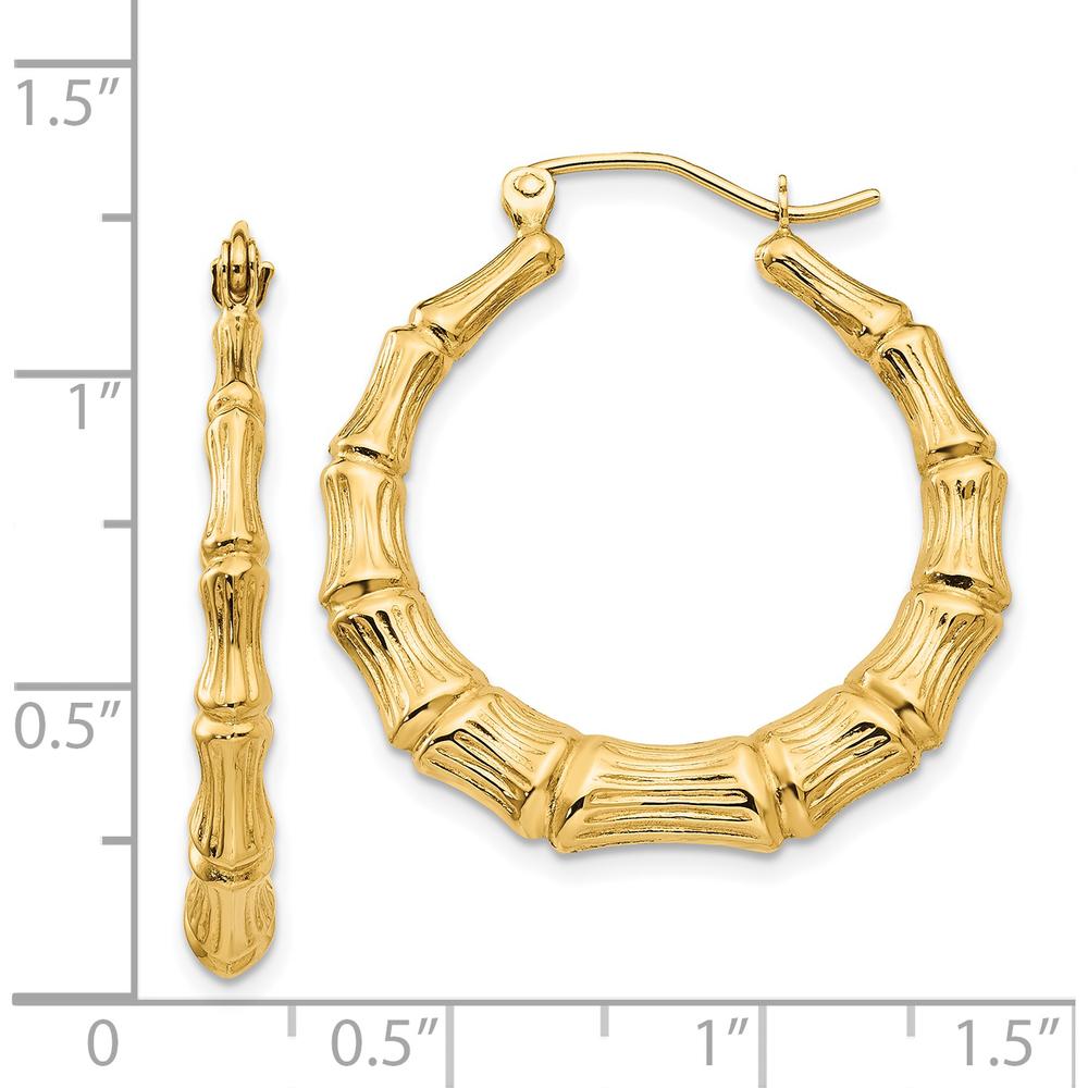 14K Yellow Gold Polished Bamboo Hoop Earrings - 20mm Length by 0