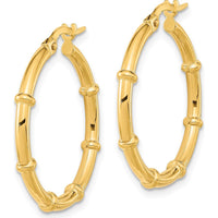 14K Yellow Gold Polished Bamboo Hoop Earrings - 25.1mm Length by 0