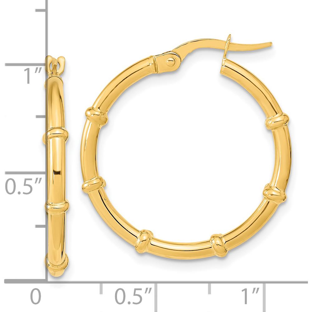 14K Yellow Gold Polished Bamboo Hoop Earrings - 25.1mm Length by 0