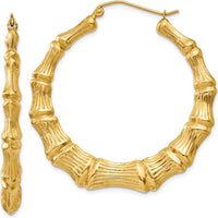 14K Yellow Gold Polished Bamboo Hoop Earrings - 33mm Length, 8mm Width by 0