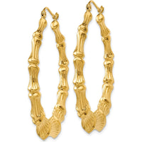 14K Yellow Gold Polished Bamboo Hoop Earrings - 33mm Length, 8mm Width by 0