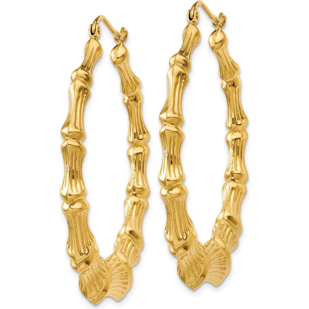 14K Yellow Gold Polished Bamboo Hoop Earrings - 33mm Length, 8mm Width by 0