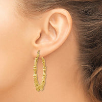 14K Yellow Gold Polished Bamboo Hoop Earrings - 33mm Length, 8mm Width by 0