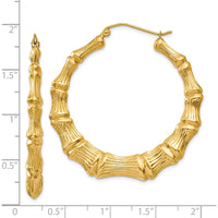 14K Yellow Gold Polished Bamboo Hoop Earrings - 33mm Length, 8mm Width by 0