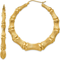 14K Yellow Gold Polished Bamboo Hoop Earrings - 54mm Length by 0