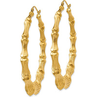 14K Yellow Gold Polished Bamboo Hoop Earrings - 54mm Length by 0