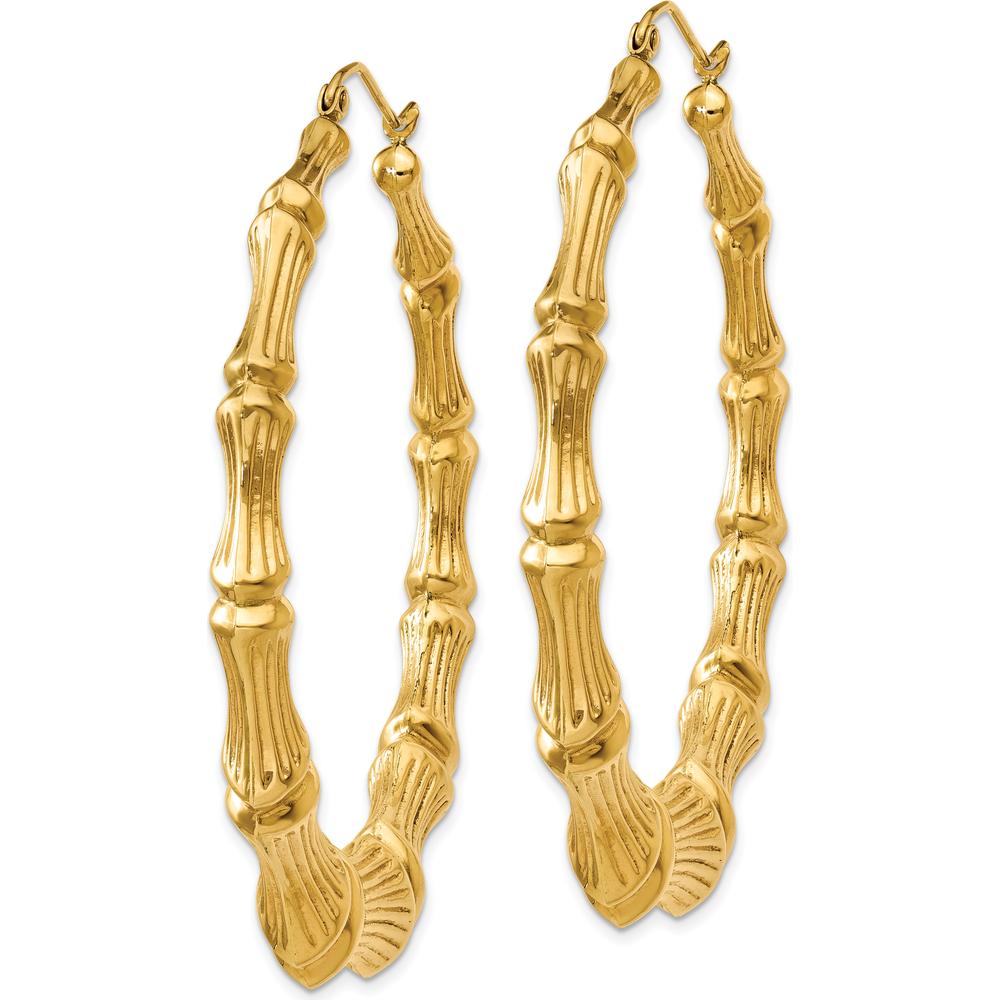14K Yellow Gold Polished Bamboo Hoop Earrings - 54mm Length by 0