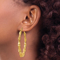 14K Yellow Gold Polished Bamboo Hoop Earrings - 54mm Length by 0