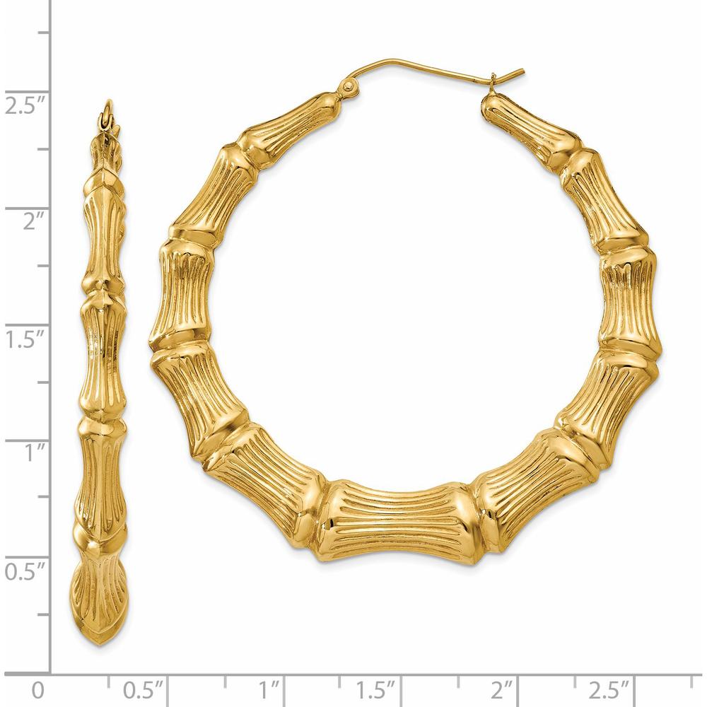 14K Yellow Gold Polished Bamboo Hoop Earrings - 54mm Length by 0