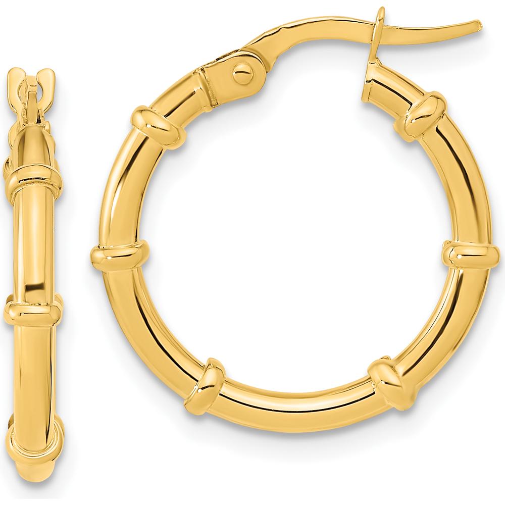 14K Yellow Gold Polished Bamboo Hoop Earrings - Elegant Design by 0