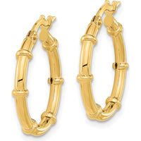 14K Yellow Gold Polished Bamboo Hoop Earrings - Elegant Design by 0