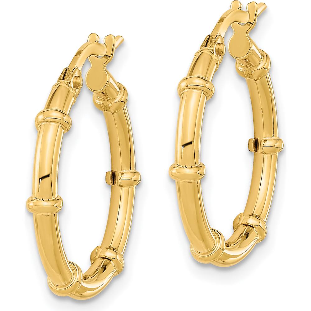 14K Yellow Gold Polished Bamboo Hoop Earrings - Elegant Design by 0