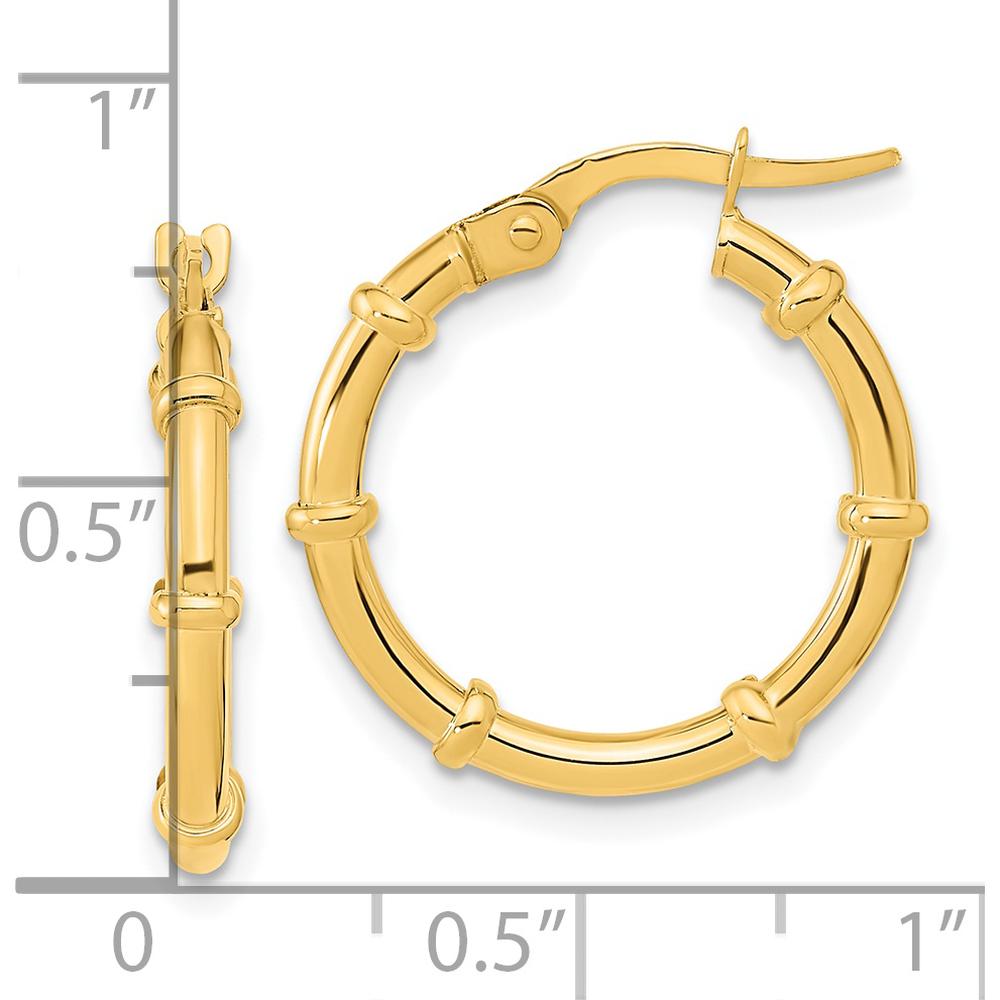 14K Yellow Gold Polished Bamboo Hoop Earrings - Elegant Design by 0