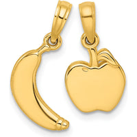 14K Yellow Gold Polished Banana and Apple Themed Pendant Set - Playful Charm Collection by Oro Pregiato