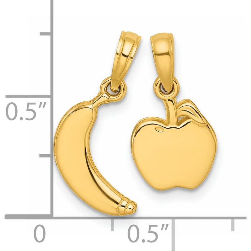 14K Yellow Gold Polished Banana and Apple Themed Pendant Set - Playful Charm Collection by Oro Pregiato