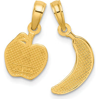 14K Yellow Gold Polished Banana and Apple Themed Pendant Set - Playful Charm Collection by Oro Pregiato