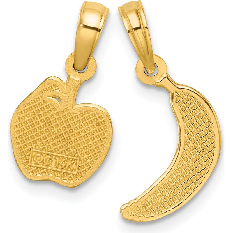 14K Yellow Gold Polished Banana and Apple Themed Pendant Set - Playful Charm Collection by Oro Pregiato