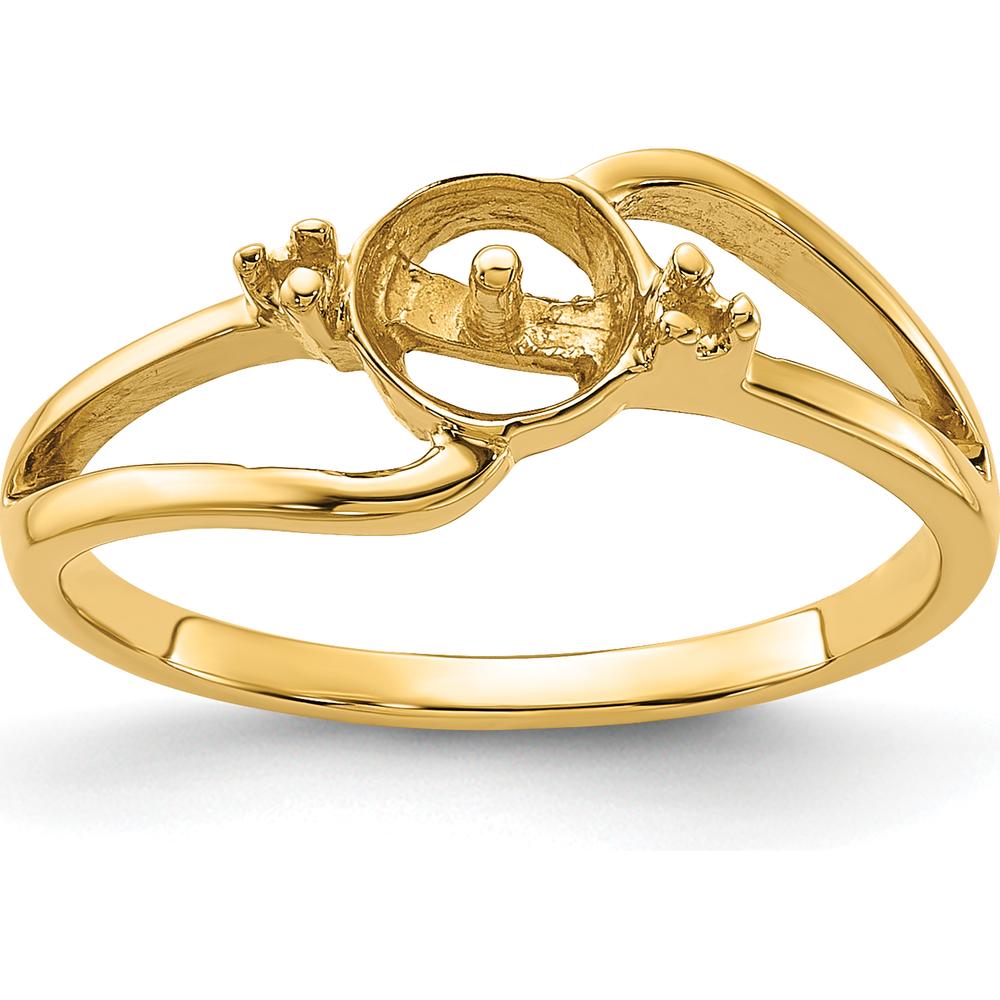 14K Yellow Gold Polished Band Ring Mounting with Side Stone & Center Stone Setting by Oro Pregiato