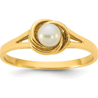 14K Yellow Gold Polished Band Ring with 4-5mm Round White Freshwater Cultured Pearl by Monteluci Fine Jewelry