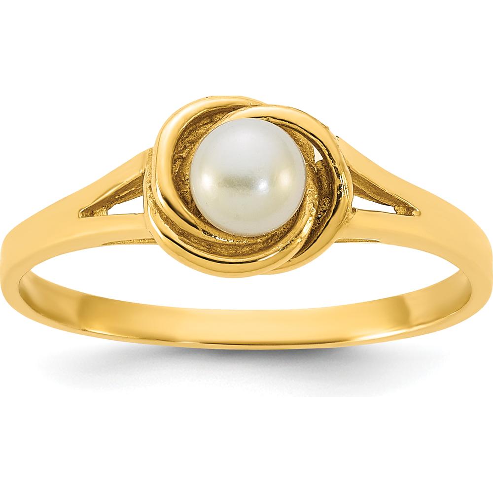 14K Yellow Gold Polished Band Ring with 4-5mm Round White Freshwater Cultured Pearl by Monteluci Fine Jewelry