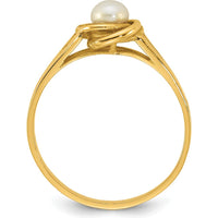 14K Yellow Gold Polished Band Ring with 4-5mm Round White Freshwater Cultured Pearl by Monteluci Fine Jewelry