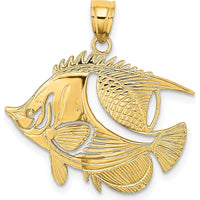 14K Yellow Gold Polished Bannerfish Pendant with Textured Detailing by Oro Pregiato