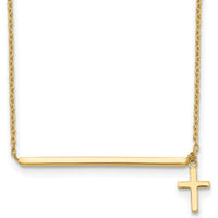 14K Yellow Gold Polished Bar Choker Necklace with Dangle Cross Pendant - 15" Length by 0