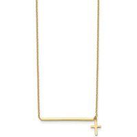 14K Yellow Gold Polished Bar Choker Necklace with Dangle Cross Pendant - 15" Length by 0