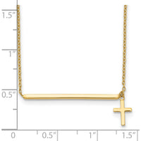 14K Yellow Gold Polished Bar Choker Necklace with Dangle Cross Pendant - 15" Length by 0