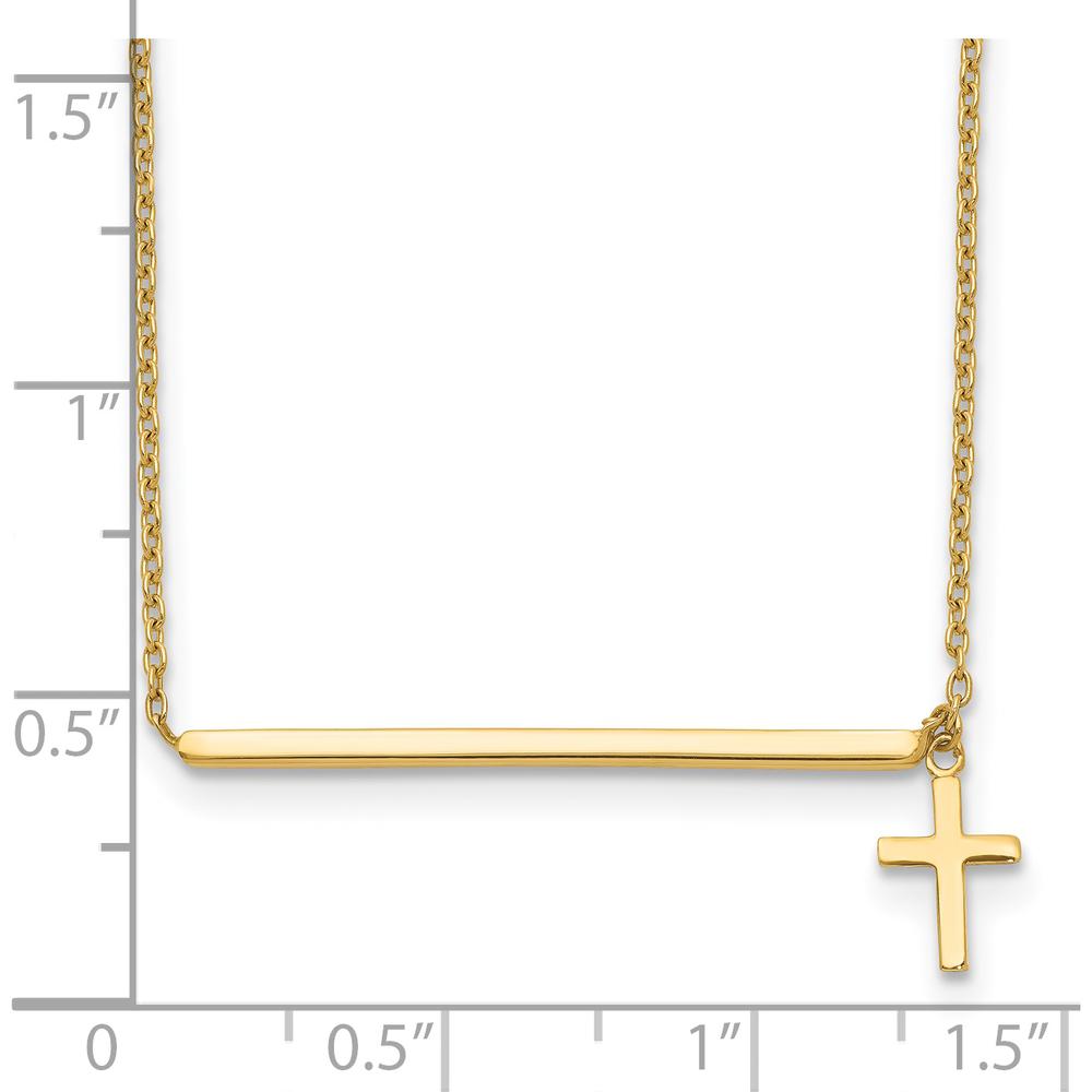 14K Yellow Gold Polished Bar Choker Necklace with Dangle Cross Pendant - 15" Length by 0