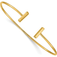 14K Yellow Gold Polished Bar Cuff Bangle Bracelet - 7", 2mm Width by Oro Pregiato