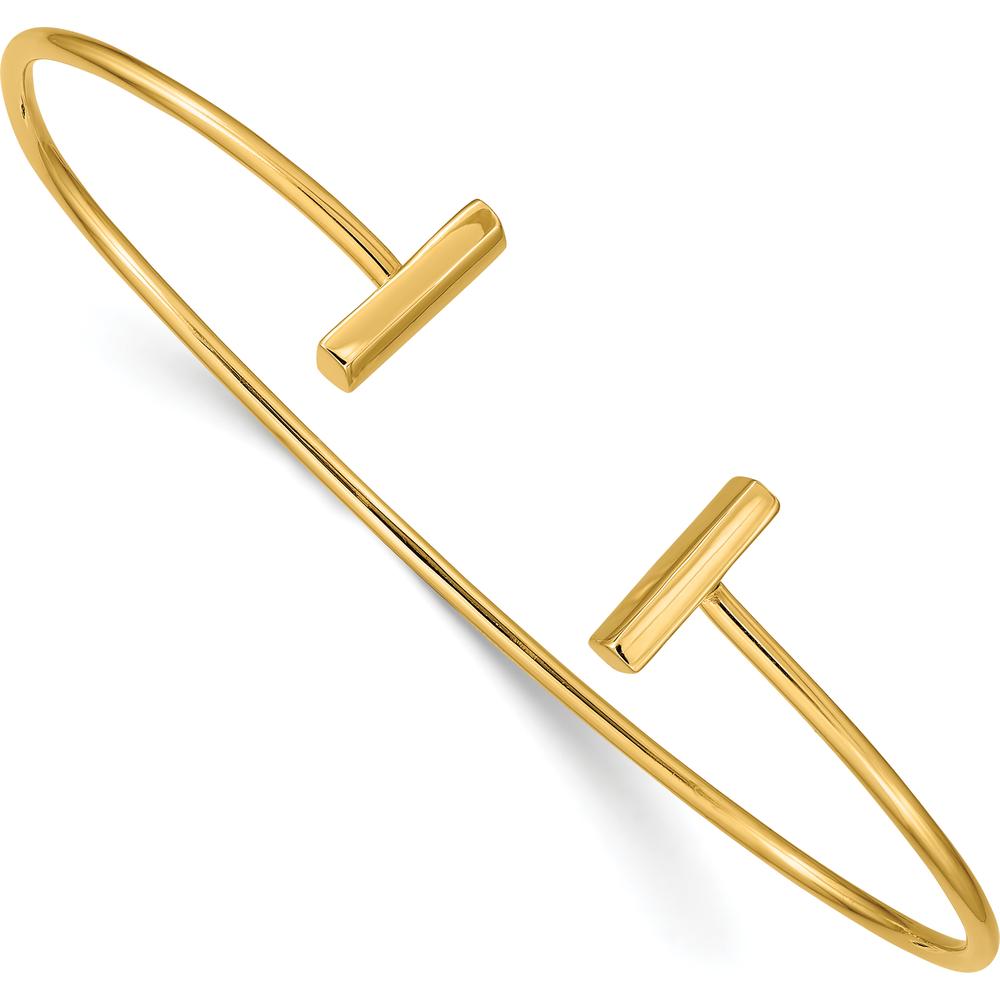 14K Yellow Gold Polished Bar Cuff Bangle Bracelet - 7", 2mm Width by Oro Pregiato
