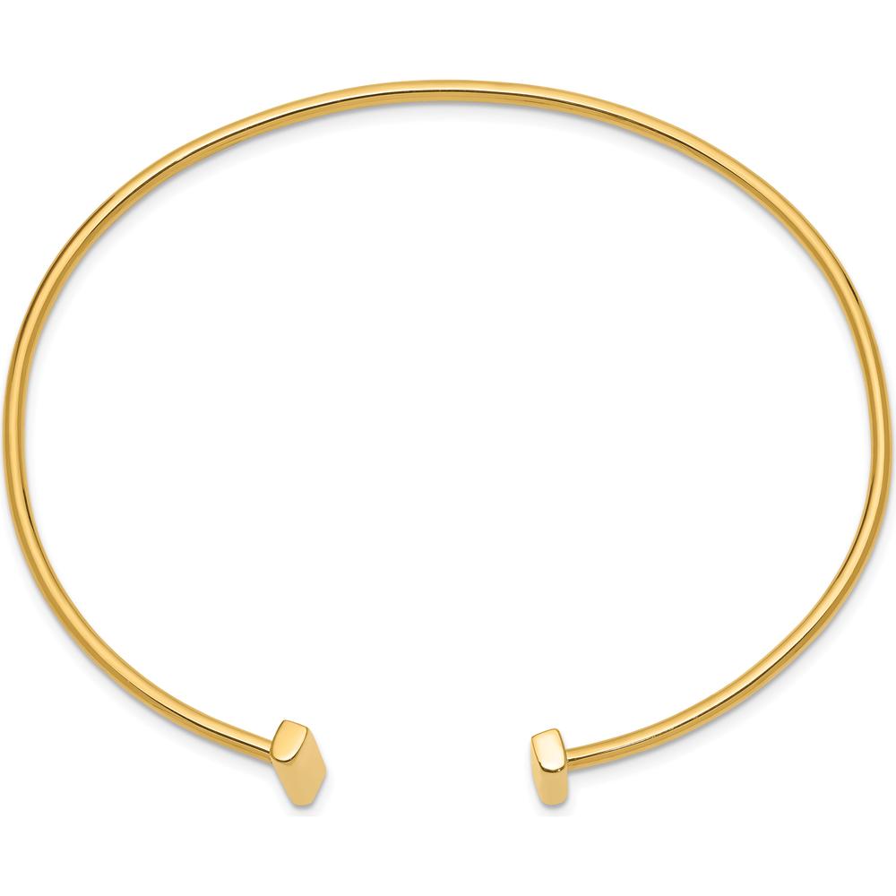 14K Yellow Gold Polished Bar Cuff Bangle Bracelet - 7", 2mm Width by Oro Pregiato