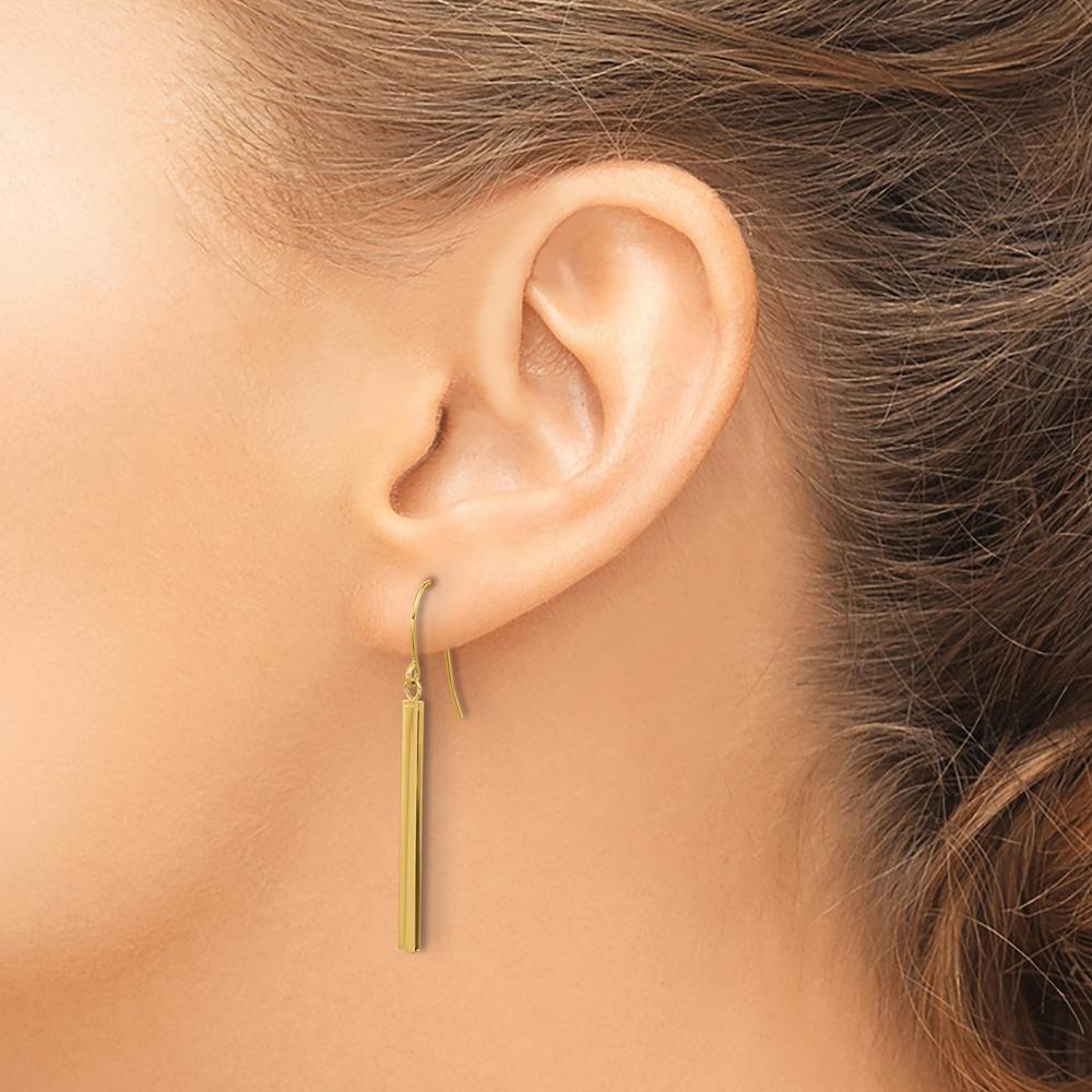 14K Yellow Gold Polished Bar Dangle Earrings - 41.3mm Length by Oro Pregiato