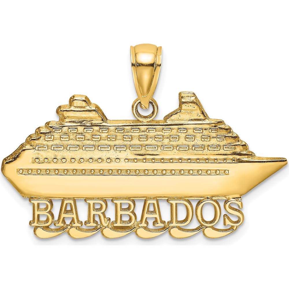 14K Yellow Gold Polished BARBADOS Cruise Ship Charm with Detailed Nautical Design by Oro Pregiato