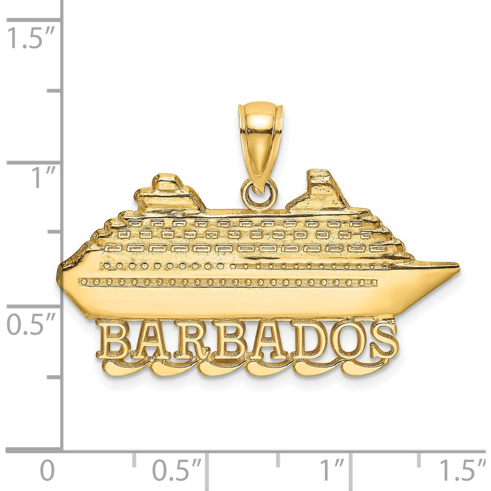 14K Yellow Gold Polished BARBADOS Cruise Ship Charm with Detailed Nautical Design by Oro Pregiato