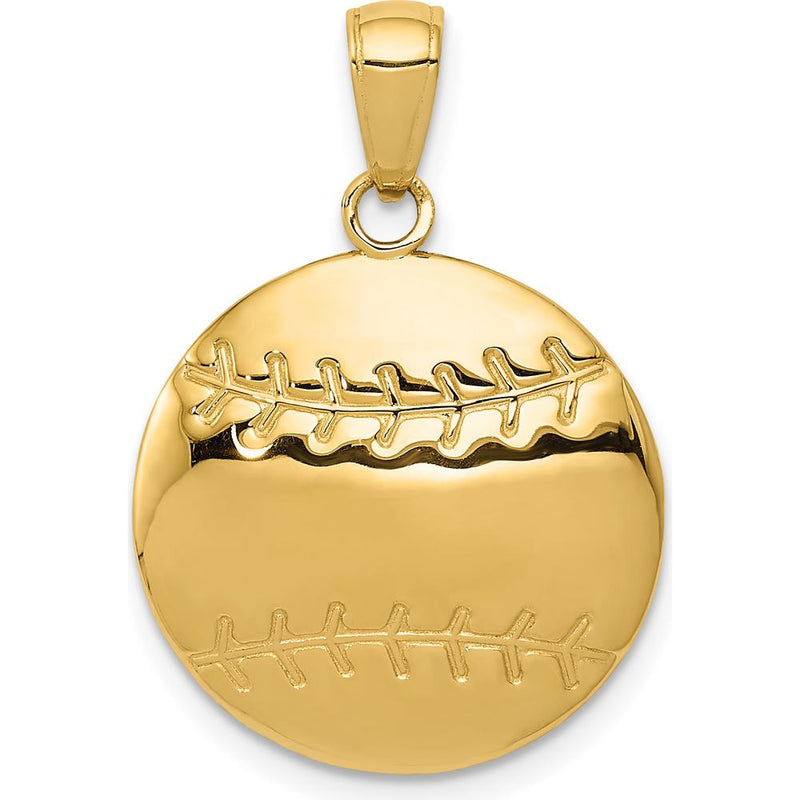 14K Yellow Gold Polished Baseball Charm with Textured Detailing - 21mm Length by Oro Pregiato