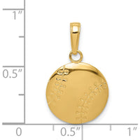 14K Yellow Gold Polished Baseball Pendant with Textured Stitch Design by Oro Pregiato
