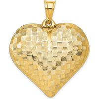 14K Yellow Gold Polished Basket Weave 3D Puffed Heart Pendant - 35mm by Oro Pregiato