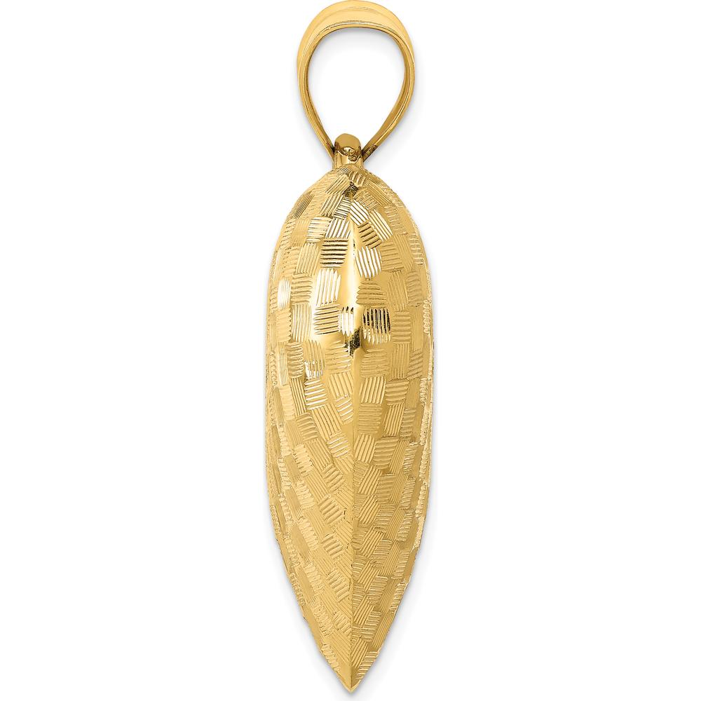14K Yellow Gold Polished Basket Weave 3D Puffed Heart Pendant - 35mm by Oro Pregiato