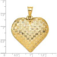 14K Yellow Gold Polished Basket Weave 3D Puffed Heart Pendant - 35mm by Oro Pregiato