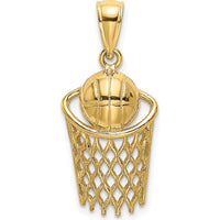 14K Yellow Gold Polished Basketball and Net Charm Pendant - 17.8mm Length by Oro Pregiato